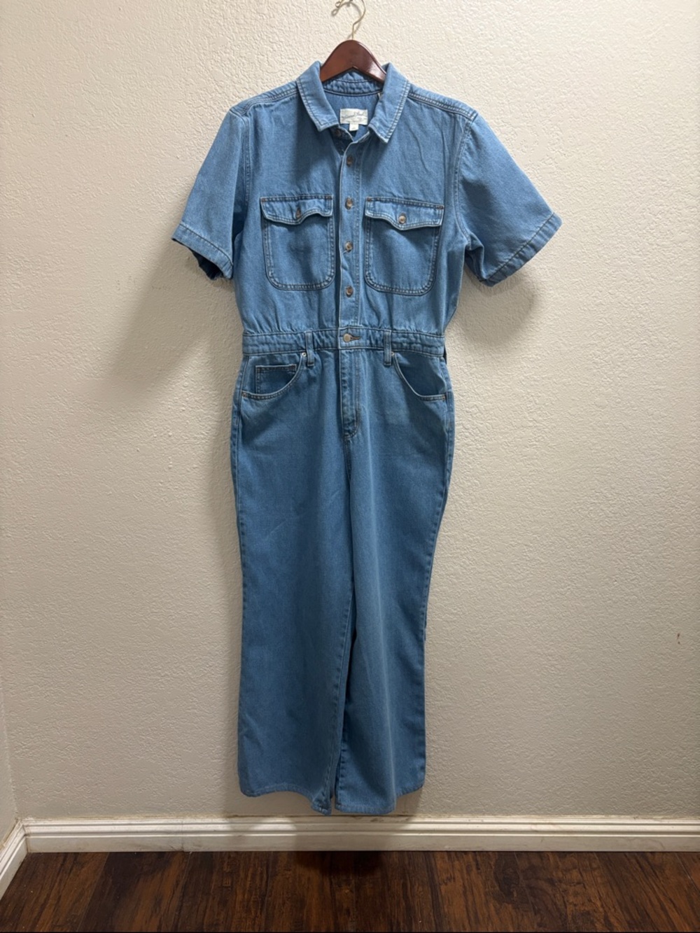 Universal Thread Light Blue Denim Short-Sleeve Jumpsuit